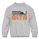 Alta, Utah Youth Sweatshirt - Retro Mountain Youth Alta Crewneck Sweatshirt - heather gray