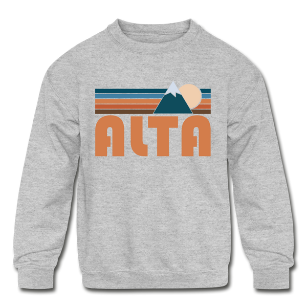 Alta, Utah Youth Sweatshirt - Retro Mountain Youth Alta Crewneck Sweatshirt - heather gray