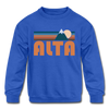 Alta, Utah Youth Sweatshirt - Retro Mountain Youth Alta Crewneck Sweatshirt - royal blue