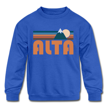 Alta, Utah Youth Sweatshirt - Retro Mountain Youth Alta Crewneck Sweatshirt - royal blue