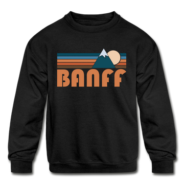 Banff, Canada Youth Sweatshirt - Retro Mountain Youth Banff Crewneck Sweatshirt - black