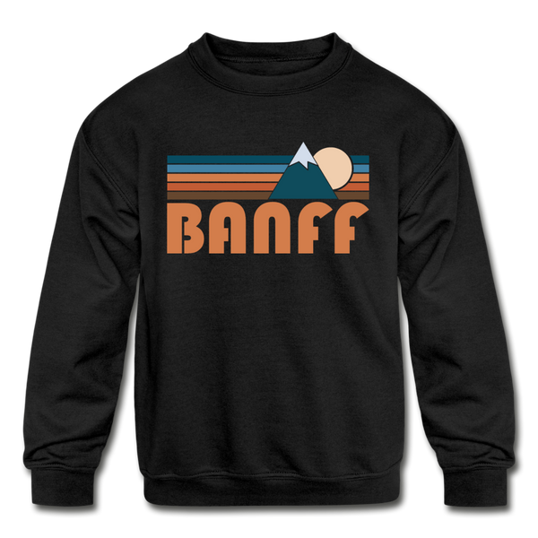 Banff, Canada Youth Sweatshirt - Retro Mountain Youth Banff Crewneck Sweatshirt - black