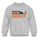 Banff, Canada Youth Sweatshirt - Retro Mountain Youth Banff Crewneck Sweatshirt - heather gray