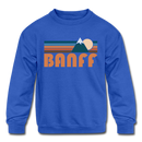 Banff, Canada Youth Sweatshirt - Retro Mountain Youth Banff Crewneck Sweatshirt - royal blue