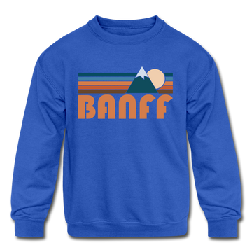 Banff, Canada Youth Sweatshirt - Retro Mountain Youth Banff Crewneck Sweatshirt - royal blue