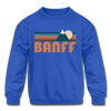 Banff, Canada Youth Sweatshirt - Retro Mountain Youth Banff Crewneck Sweatshirt - royal blue