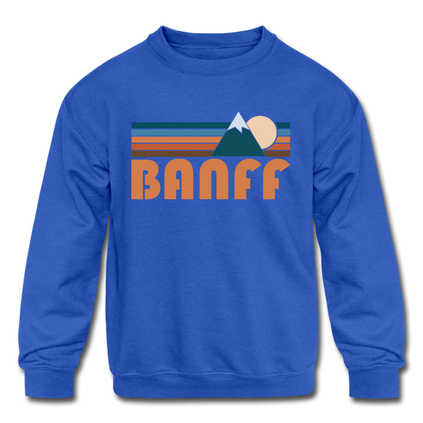 Banff, Canada Youth Sweatshirt - Retro Mountain Youth Banff Crewneck Sweatshirt - royal blue