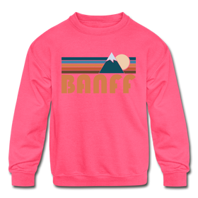 Banff, Canada Youth Sweatshirt - Retro Mountain Youth Banff Crewneck Sweatshirt