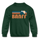 Banff, Canada Youth Sweatshirt - Retro Mountain Youth Banff Crewneck Sweatshirt - forest green