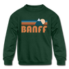 Banff, Canada Youth Sweatshirt - Retro Mountain Youth Banff Crewneck Sweatshirt - forest green