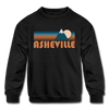 Asheville, North Carolina Youth Sweatshirt - Retro Mountain Youth Asheville Crewneck Sweatshirt - black