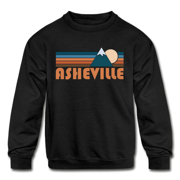 Asheville, North Carolina Youth Sweatshirt - Retro Mountain Youth Asheville Crewneck Sweatshirt - black
