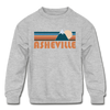 Asheville, North Carolina Youth Sweatshirt - Retro Mountain Youth Asheville Crewneck Sweatshirt - heather gray