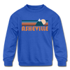 Asheville, North Carolina Youth Sweatshirt - Retro Mountain Youth Asheville Crewneck Sweatshirt - royal blue