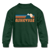Asheville, North Carolina Youth Sweatshirt - Retro Mountain Youth Asheville Crewneck Sweatshirt - forest green