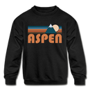 Aspen, Colorado Youth Sweatshirt - Retro Mountain Youth Aspen Crewneck Sweatshirt - black