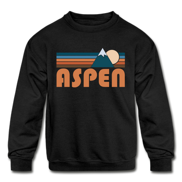 Aspen, Colorado Youth Sweatshirt - Retro Mountain Youth Aspen Crewneck Sweatshirt - black