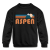 Aspen, Colorado Youth Sweatshirt - Retro Mountain Youth Aspen Crewneck Sweatshirt - black