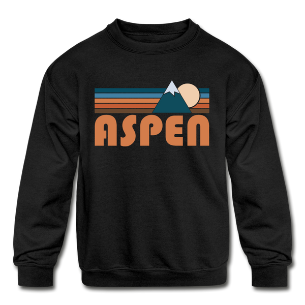 Aspen, Colorado Youth Sweatshirt - Retro Mountain Youth Aspen Crewneck Sweatshirt - black