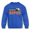 Aspen, Colorado Youth Sweatshirt - Retro Mountain Youth Aspen Crewneck Sweatshirt - royal blue