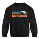 Bozeman, Montana Youth Sweatshirt - Retro Mountain Youth Bozeman Crewneck Sweatshirt - black