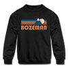 Bozeman, Montana Youth Sweatshirt - Retro Mountain Youth Bozeman Crewneck Sweatshirt - black