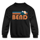 Bend, Oregon Youth Sweatshirt - Retro Mountain Youth Bend Crewneck Sweatshirt - black