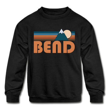 Bend, Oregon Youth Sweatshirt - Retro Mountain Youth Bend Crewneck Sweatshirt - black