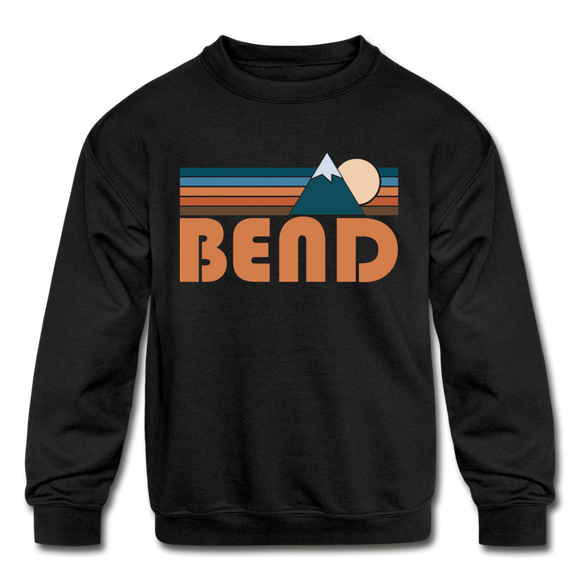 Bend, Oregon Youth Sweatshirt - Retro Mountain Youth Bend Crewneck Sweatshirt - black