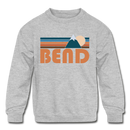 Bend, Oregon Youth Sweatshirt - Retro Mountain Youth Bend Crewneck Sweatshirt - heather gray