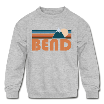 Bend, Oregon Youth Sweatshirt - Retro Mountain Youth Bend Crewneck Sweatshirt - heather gray