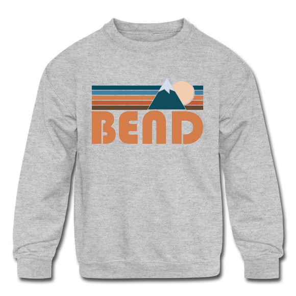 Bend, Oregon Youth Sweatshirt - Retro Mountain Youth Bend Crewneck Sweatshirt - heather gray