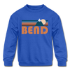 Bend, Oregon Youth Sweatshirt - Retro Mountain Youth Bend Crewneck Sweatshirt - royal blue