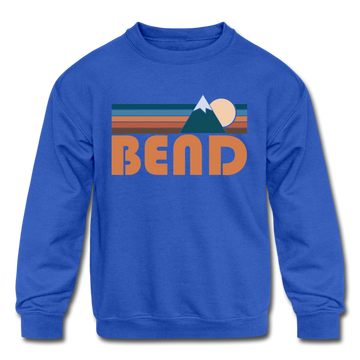 Bend, Oregon Youth Sweatshirt - Retro Mountain Youth Bend Crewneck Sweatshirt - royal blue