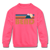 Bend, Oregon Youth Sweatshirt - Retro Mountain Youth Bend Crewneck Sweatshirt - neon pink