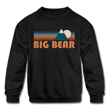 Big Bear, California Youth Sweatshirt - Retro Mountain Youth Big Bear Crewneck Sweatshirt - black