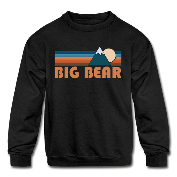 Big Bear, California Youth Sweatshirt - Retro Mountain Youth Big Bear Crewneck Sweatshirt - black