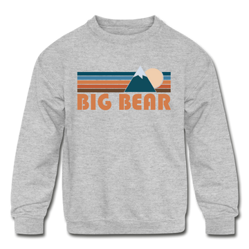 Big Bear, California Youth Sweatshirt - Retro Mountain Youth Big Bear Crewneck Sweatshirt - heather gray