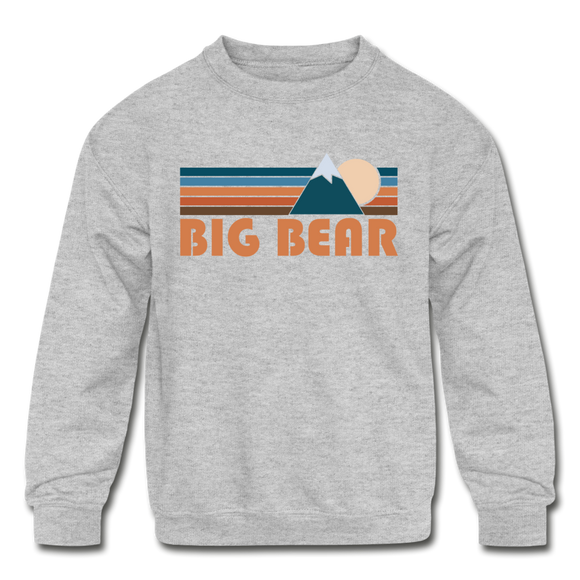 Big Bear, California Youth Sweatshirt - Retro Mountain Youth Big Bear Crewneck Sweatshirt - heather gray