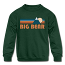 Big Bear, California Youth Sweatshirt - Retro Mountain Youth Big Bear Crewneck Sweatshirt - forest green