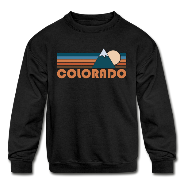 Colorado Youth Sweatshirt - Retro Mountain Youth Colorado Crewneck Sweatshirt - black