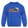 Colorado Youth Sweatshirt - Retro Mountain Youth Colorado Crewneck Sweatshirt - royal blue