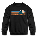 Crested Butte, Colorado Youth Sweatshirt - Retro Mountain Youth Crested Butte Crewneck Sweatshirt - black