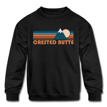 Crested Butte, Colorado Youth Sweatshirt - Retro Mountain Youth Crested Butte Crewneck Sweatshirt - black