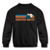 Crested Butte, Colorado Youth Sweatshirt - Retro Mountain Youth Crested Butte Crewneck Sweatshirt - black