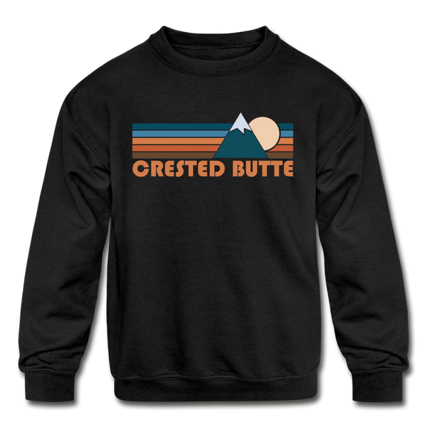 Crested Butte, Colorado Youth Sweatshirt - Retro Mountain Youth Crested Butte Crewneck Sweatshirt - black