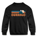 Durango, Colorado Youth Sweatshirt - Retro Mountain Youth Durango Crewneck Sweatshirt - black