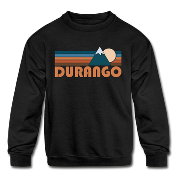 Durango, Colorado Youth Sweatshirt - Retro Mountain Youth Durango Crewneck Sweatshirt - black