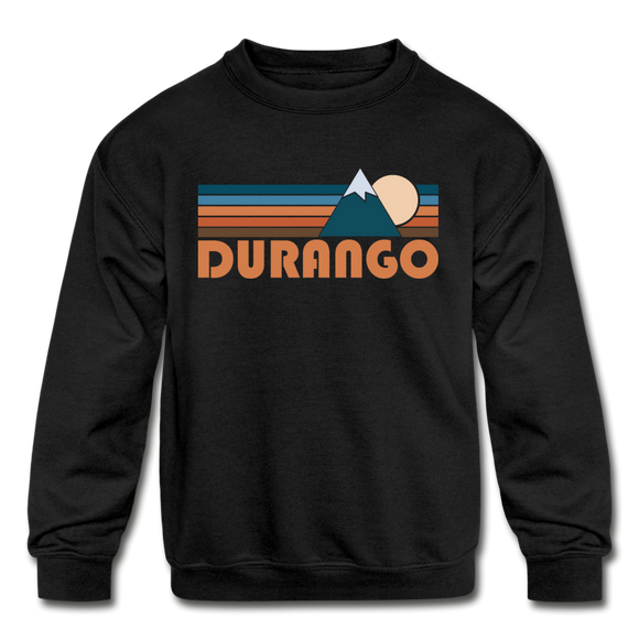 Durango, Colorado Youth Sweatshirt - Retro Mountain Youth Durango Crewneck Sweatshirt - black