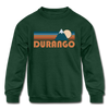Durango, Colorado Youth Sweatshirt - Retro Mountain Youth Durango Crewneck Sweatshirt - forest green